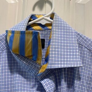 Plaid blue Haggar collared shirt with fancy collar and cuffs